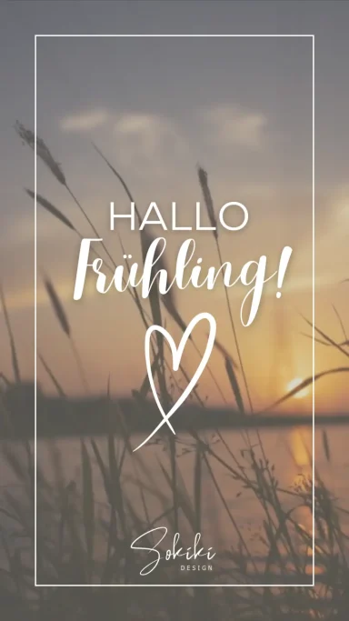 Text auf einem Hintergrund mit Sonnenuntergang und Gräsern: "Hallo Kühlung! ♥"