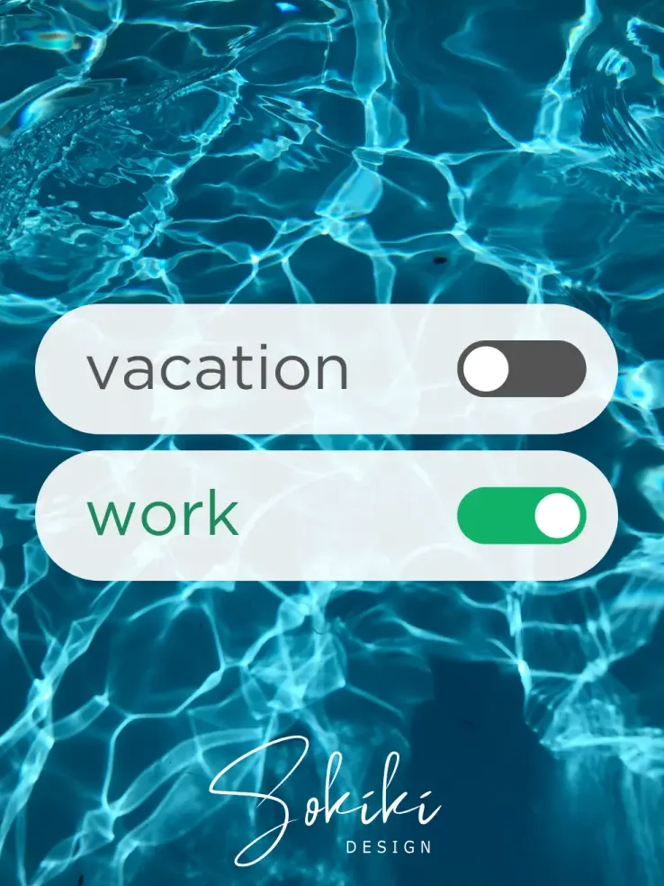 Schalter mit den Optionen „Urlaub“ und „Arbeit“ in Wasser-Optik.