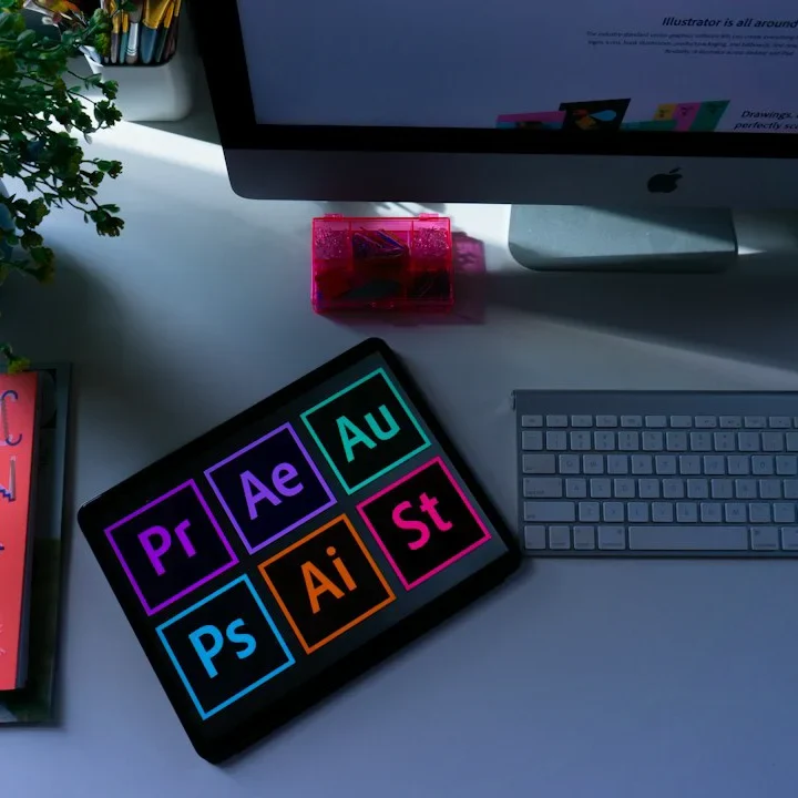 Grafikdesign & Markenauftritt Kreativarbeitsplatz mit Grafikdesign-Software für professionelle Marken- und Printgestaltung